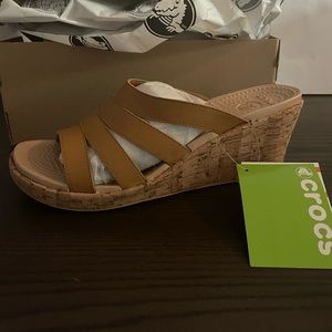 Crocs Aleigh Leather Cork Wedge Sandals